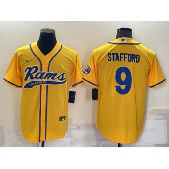Men's Los Angeles Rams #9 Matthew Stafford Yellow Cool Base Stitched Baseball Jersey - Ujersey