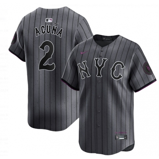 Men New York Mets Acuna #2 City Connect Stitched MLB Jersey - Ujersey