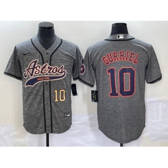 Men's Houston Astros #10 Yuli Gurriel Number Grey Gridiron Cool Base Stitched Baseball Jersey1 - Ujersey