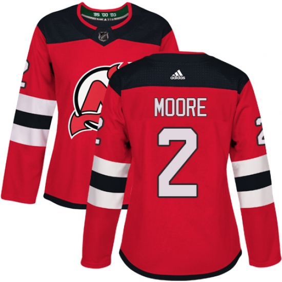 Women's Adidas New Jersey Devils #2 John Moore Authentic Red Home NHL Jersey - Ujersey
