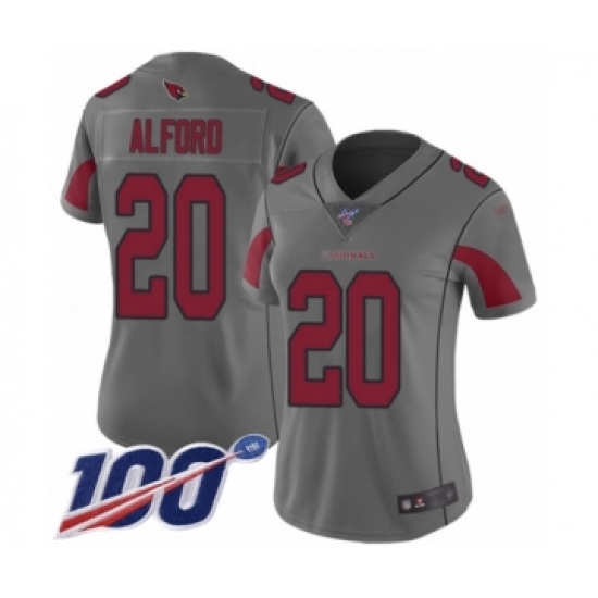 Women's Arizona Cardinals #20 Robert Alford Limited Silver Inverted Legend 100th Season Football Jersey - Ujersey