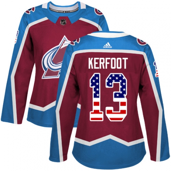 Women's Adidas Colorado Avalanche #13 Alexander Kerfoot Authentic Burgundy Red USA Flag Fashion NHL Jersey - Ujersey