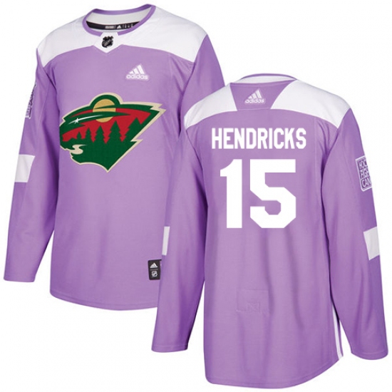 Men's Adidas Minnesota Wild #15 Matt Hendricks Authentic Purple Fights Cancer Practice NHL Jersey - Ujersey