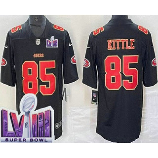 Men's San Francisco 49ers #85 George Kittle Limited Black Fashion LVIII Super Bowl Vapor Jersey - Ujersey