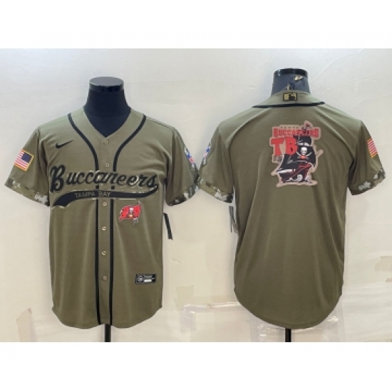 Men's Tampa Bay Buccaneers Olive Salute to Service Team Big Logo Cool Base Stitched Baseball Jersey - Ujersey