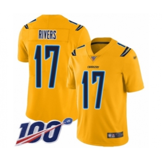 Men's Nike Los Angeles Chargers #17 Philip Rivers Limited Gold Inverted Legend 100th Season NFL Jersey - Ujersey