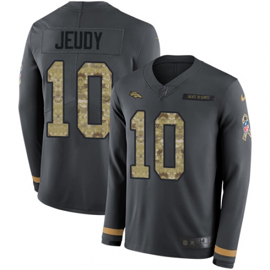 Men's Denver Broncos #10 Jerry Jeudy Anthracite Salute to Service Stitched Limited Therma Long Sleeve Jersey - Ujersey