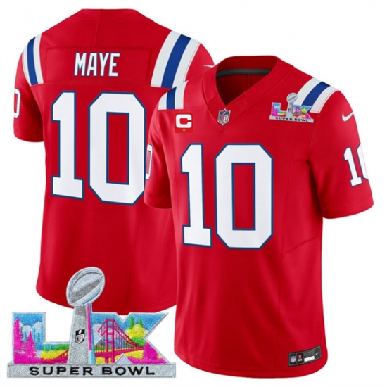 Men's New England Patriots #10 Drake Maye Red 2025 F.U.S.E. Super Bowl LX And 1-Star C Vapor Limited Football Stitched Jersey - Ujersey