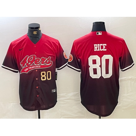 Men's San Francisco 49ers #80 Jerry Rice Red Black Cool Base Stitched Baseball Jerseys - Ujersey