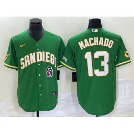 Men's San Diego Padres #13 Manny Machado Green Cool Base Stitched Baseball Jersey 1 - Ujersey
