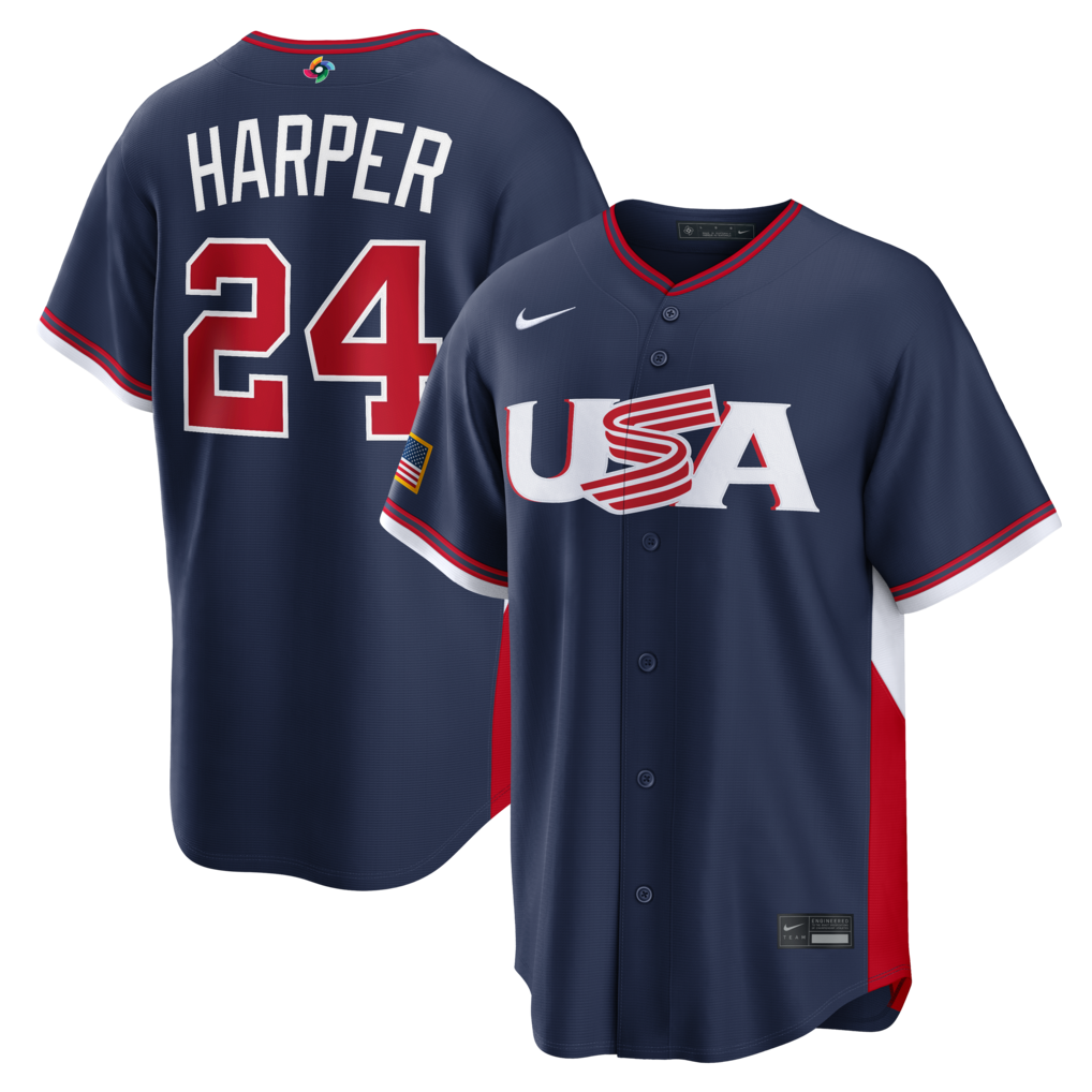 Men's USA Baseball Bryce Harper Nike Navy 2026 World Baseball Classic Road Stadium Jersey - U-jersey