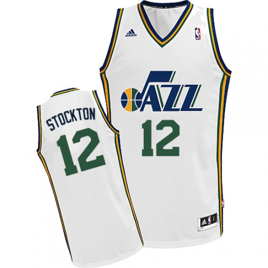 Men's Adidas Utah Jazz #12 John Stockton Swingman White Home NBA Jersey