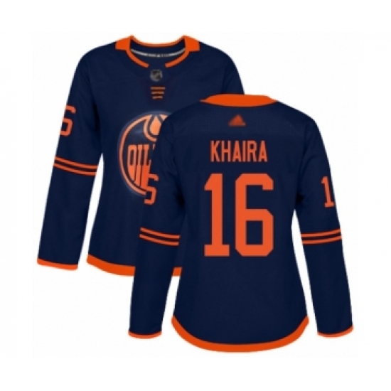 Women's Edmonton Oilers #16 Jujhar Khaira Authentic Navy Blue Alternate Hockey Jersey - Ujersey