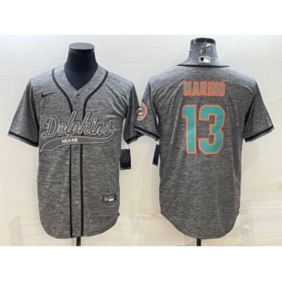 Men's Miami Dolphins #13 Dan Marino Grey Gridiron With Patch Cool Base Stitched Baseball Jersey - Ujersey
