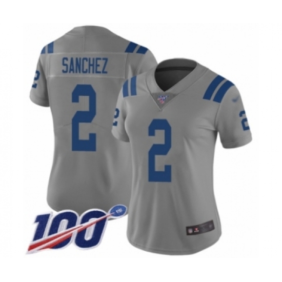 Women's Indianapolis Colts #2 Rigoberto Sanchez Limited Gray Inverted Legend 100th Season Football Jersey - Ujersey