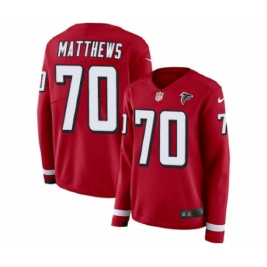 Women's Nike Atlanta Falcons #70 Jake Matthews Limited Red Therma Long Sleeve NFL Jersey - Ujersey