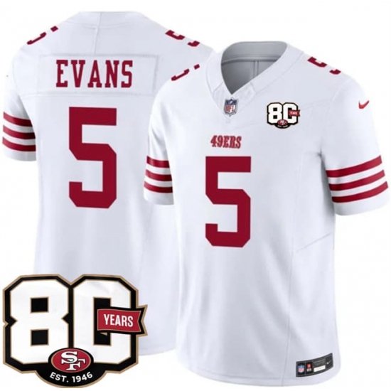 Men's San Francisco 49ers #5 Mike Evans White 80th Anniversary 2026 F.U.S.E. Vapor Untouchable Limited Football Stitched Jersey - Ujersey