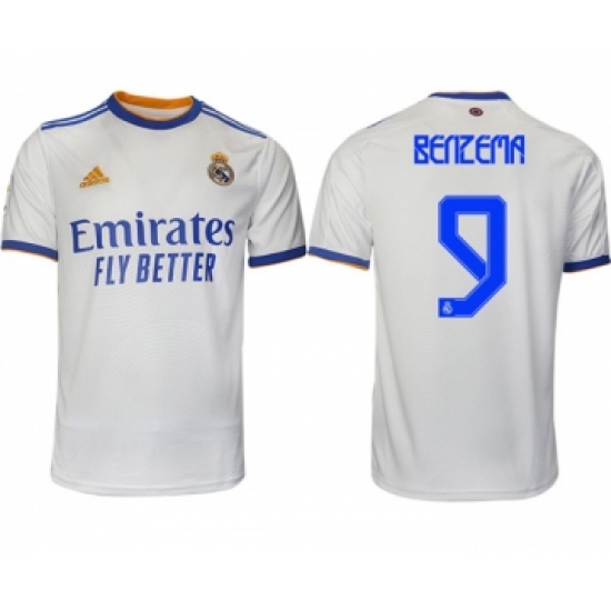 Men's Real Madrid #9 Karim Benzema 2021-22 White Home Soccer Jersey