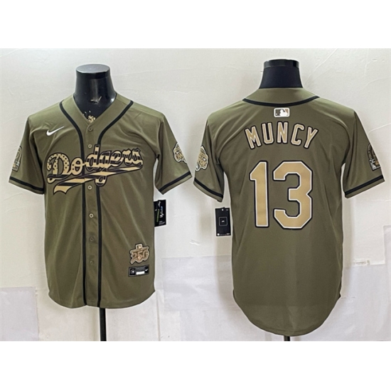 Men's Los Angeles Dodgers #13 Max Muncy Olive 2026 Armed Forces Day Stitched Baseball Jersey - Ujersey