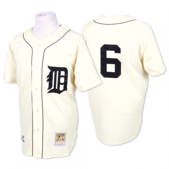 Men's Mitchell and Ness 1968 Detroit Tigers #6 Al Kaline Authentic Cream Throwback MLB Jersey - Ujersey