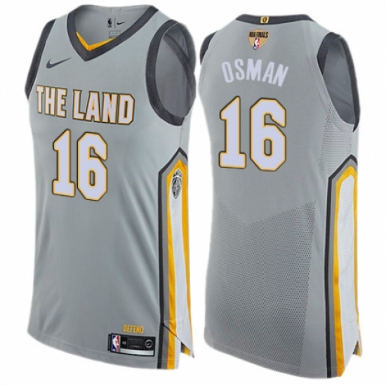 Men's Nike Cleveland Cavaliers #16 Cedi Osman Authentic Gray 2018 NBA Finals Bound NBA Jersey - City Edition - Ujersey