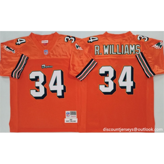 Men's Miami Dolphins #34 Ricky Williams Orange Throwback Stitched Football Jersey - Ujersey