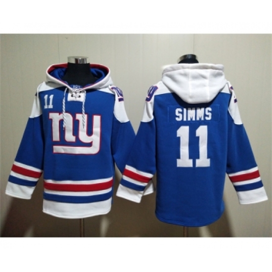Men's New York Giants #11 Phil Simms Blue Lace-Up Pullover Hoodie - Ujersey