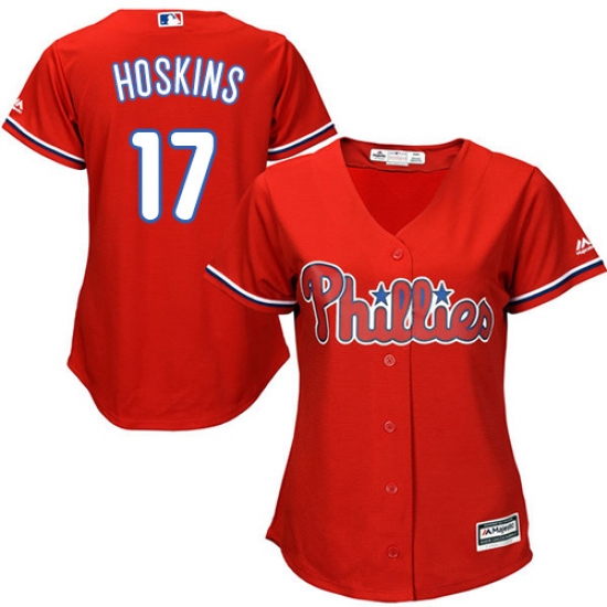 Women's Majestic Philadelphia Phillies #17 Rhys Hoskins Authentic Red Alternate Cool Base MLB Jersey - Ujersey