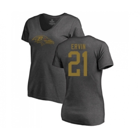 Football Women's Baltimore Ravens #21 Tyler Ervin Ash One Color T-Shirt - Ujersey