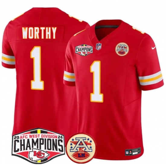 Men's Kansas City Chiefs #1 Xavier Worthy Red F.U.S.E. 2024 AFC West Division Champions Vapor Limited Stitched Football Jersey - Ujersey