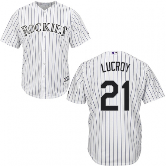 Men's Majestic Colorado Rockies #21 Jonathan Lucroy Replica White Home Cool Base MLB Jersey - Ujersey