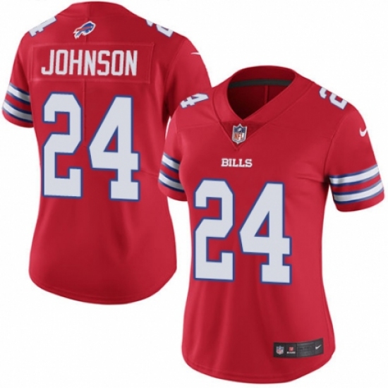 Women's Nike Buffalo Bills #24 Taron Johnson Limited Red Rush Vapor Untouchable NFL Jersey - Ujersey