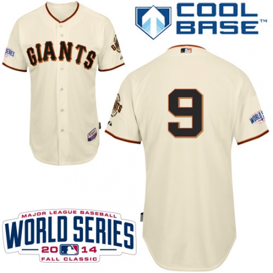Youth Majestic San Francisco Giants #9 Brandon Belt Replica Cream Home Cool Base 2014 World Series Patch MLB Jersey - Ujersey