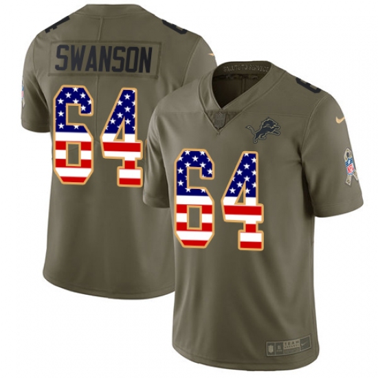 Men's Nike Detroit Lions #64 Travis Swanson Limited Olive/USA Flag Salute to Service NFL Jersey - Ujersey