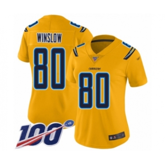 Women's Los Angeles Chargers #80 Kellen Winslow Limited Gold Inverted Legend 100th Season Football Jersey - Ujersey