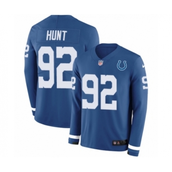 Youth Nike Indianapolis Colts #92 Margus Hunt Limited Blue Therma Long Sleeve NFL Jersey - Ujersey
