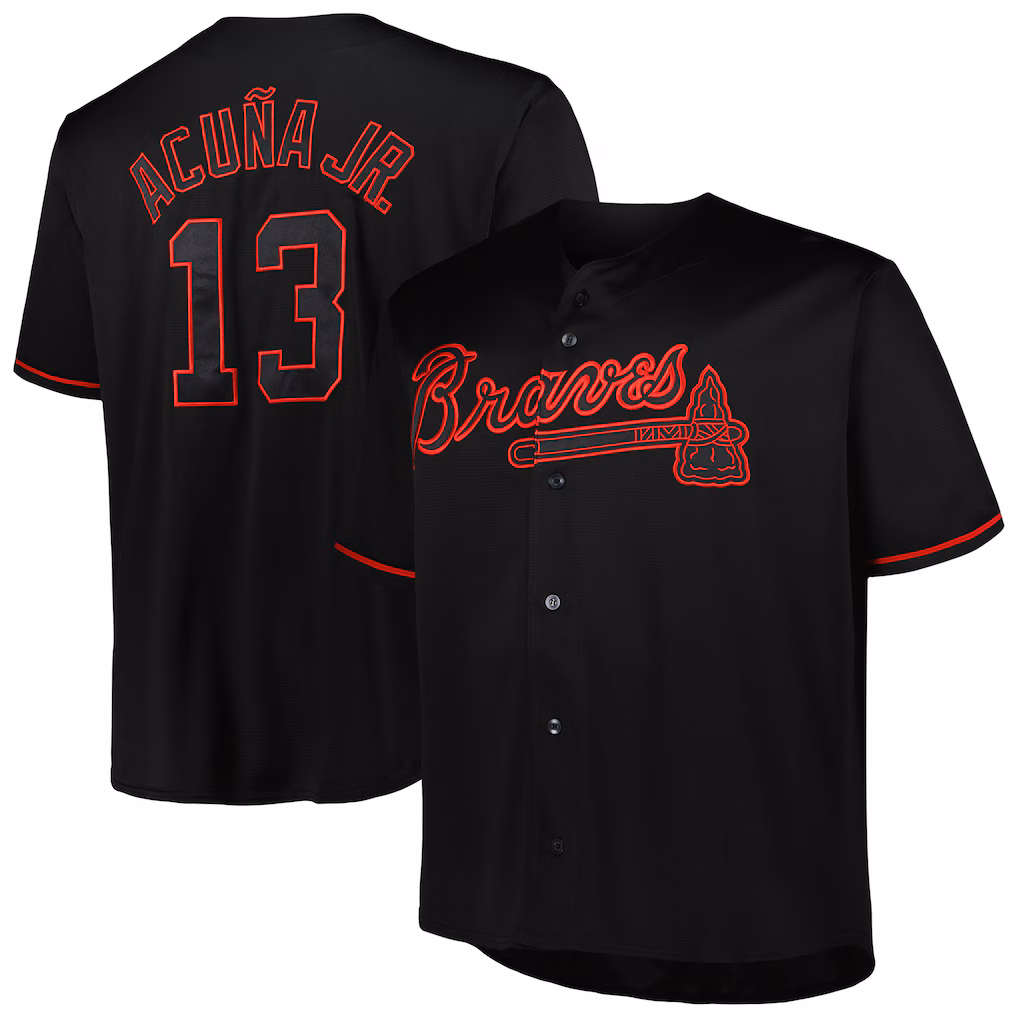 Men's Atlanta Braves Ronald Acuña Jr. Black Big & Tall Pop Fashion Jersey - ujerseystore