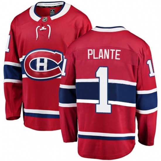 Men's Montreal Canadiens #1 Jacques Plante Authentic Red Home Fanatics Branded Breakaway NHL Jersey - Ujersey