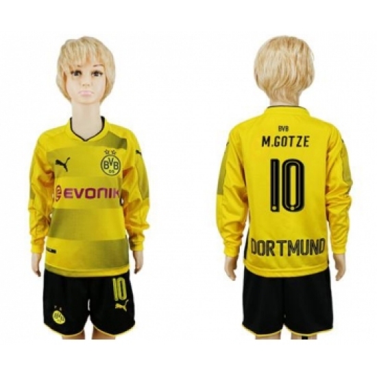Dortmund #10 M.Gotze Home Long Sleeves Kid Soccer Club Jersey
