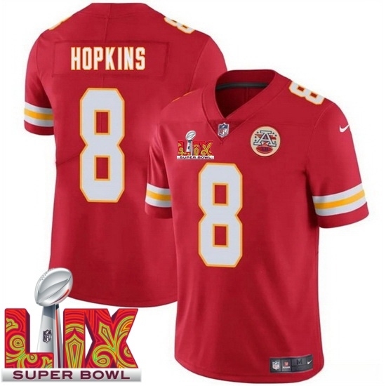 Men's Kansas City Chiefs DeAndre Hopkins #8 Red 2024 2025 Super Bowl LIX F U S E Stitched Jersey