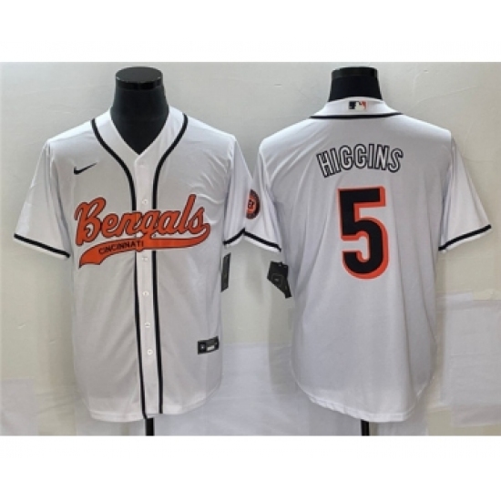Men's Cincinnati Bengals #5 Tee Higgins White Cool Base Stitched Baseball Jersey - Ujersey