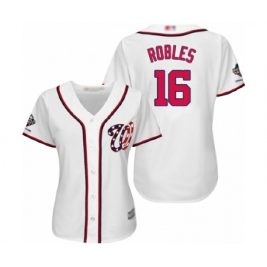 Women's Washington Nationals #16 Victor Robles Authentic White Home Cool Base 2019 World Series Champions Baseball Jersey - Ujersey