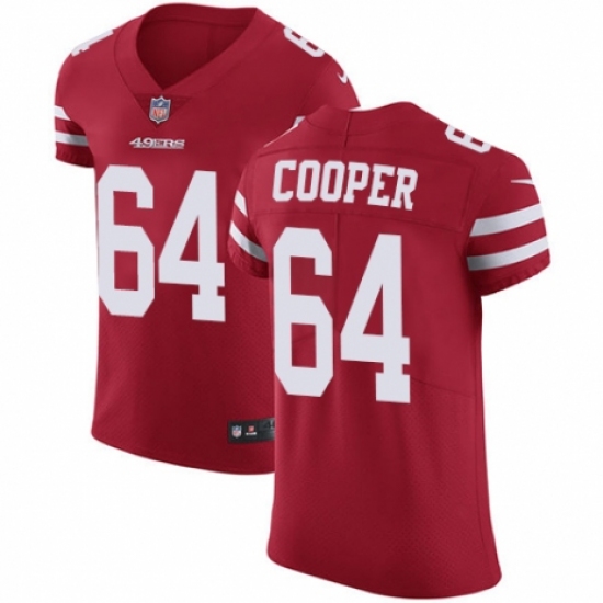 Men's Nike San Francisco 49ers #64 Jonathan Cooper Red Team Color Vapor Untouchable Elite Player NFL Jersey - Ujersey