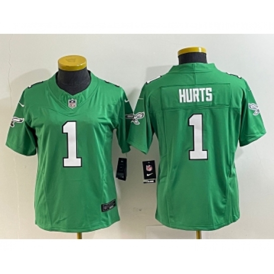 Women's Nike Philadelphia Eagles #1 Jalen Hurts Green 2023 F.U.S.E. Stitched Football Jersey - Ujersey