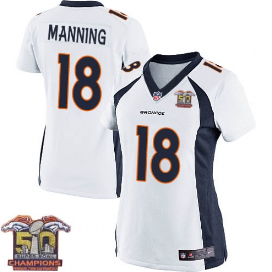 Women's Nike Denver Broncos #18 Peyton Manning Elite White Super Bowl 50 Champions NFL Jersey - Ujersey
