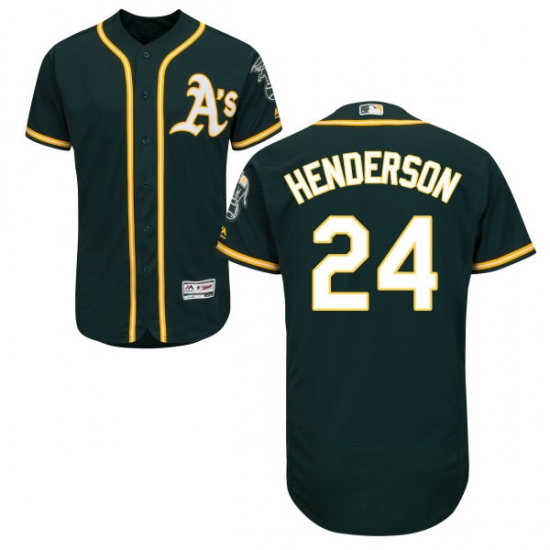 Men's Majestic Oakland Athletics #24 Rickey Henderson Green Alternate Flex Base Authentic Collection MLB Jersey - Ujersey