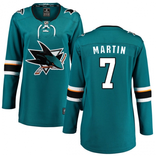 Women's San Jose Sharks #7 Paul Martin Fanatics Branded Teal Green Home Breakaway NHL Jersey - Ujersey