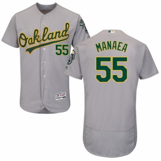 Men's Majestic Oakland Athletics #55 Sean Manaea Grey Road Flex Base Authentic Collection MLB Jersey - Ujersey