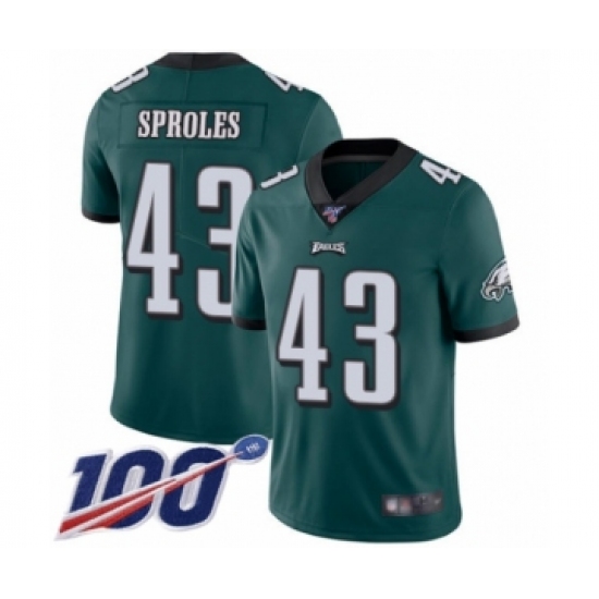 Men's Philadelphia Eagles #43 Darren Sproles Midnight Green Team Color Vapor Untouchable Limited Player 100th Season Football Jersey - Ujersey