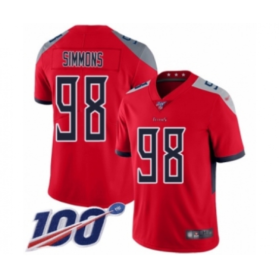 Youth Tennessee Titans #98 Jeffery Simmons Limited Red Inverted Legend 100th Season Football Jersey - Ujersey